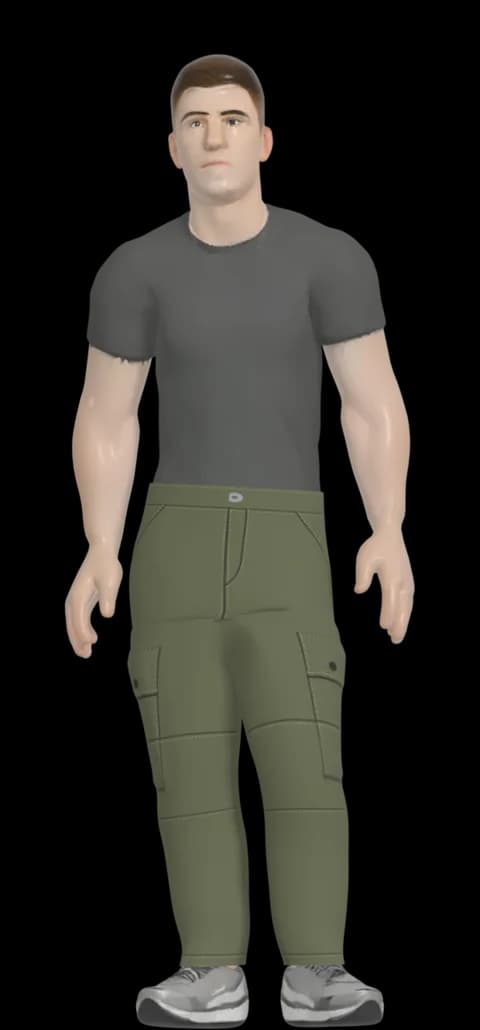 Cargo trouser on the fit model, front view